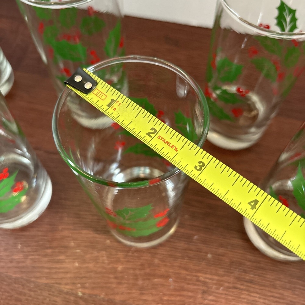 VTG‎ Bartlett Collins Christmas Holly Berry 12oz Glass Tumblers 5 1/2"H Set Of 6 - Picture 4 of 8